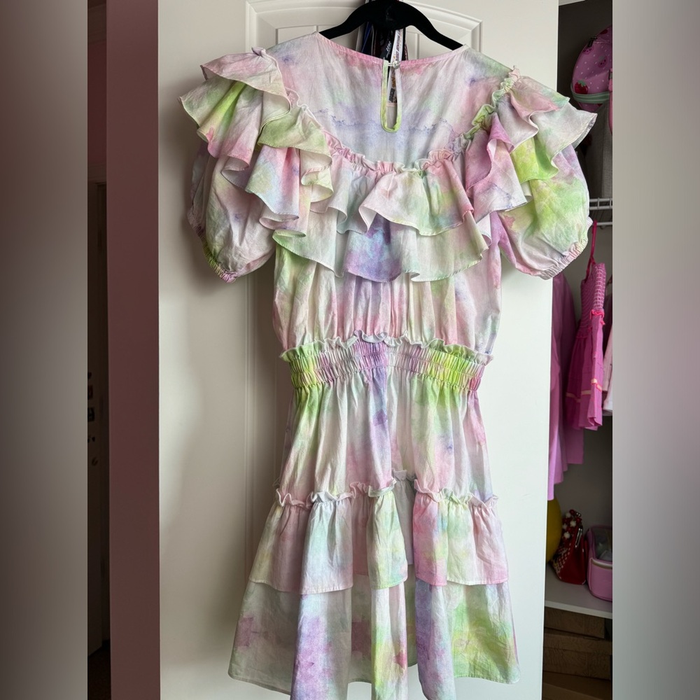 Stellah Watercolor Floral Ruffle cotton dress size S